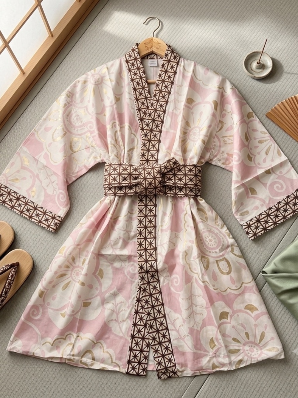 Floral Cotton Kimono Robe-Tarovine Short Getting Ready Robes Bridesmaid robe